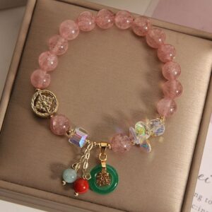 For When You Need Quiet Wisdom | Strawberry Quartz Jade Fu Character Charm Bracelet | AetherFate