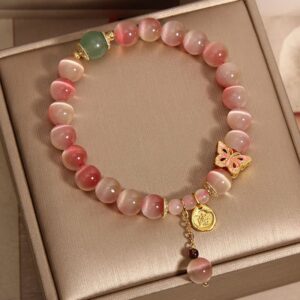 For When You Need Quiet Presence | Gradient Pink Cat's Eye Butterfly Peace Bracelet | AetherFate