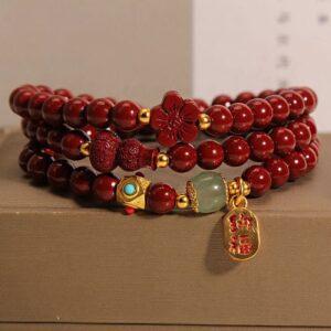 For When You Need Gentle Warmth | Cinnabar Fu Character Flower Gourd Triple Wrap Blessing Bracelet | AetherFate