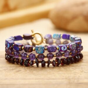For When You Need Quiet Calm | Amethyst Garnet Emperor Stone Communication Triple Wrap Bracelet | AetherFate