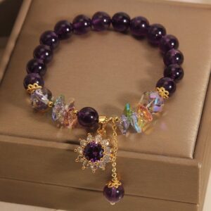 Amethyst Green Crystal Citrine White Crystal Sunflower Awareness Bracelet | Your Quiet Daily Anchor for Gentle Optimism | AetherFate