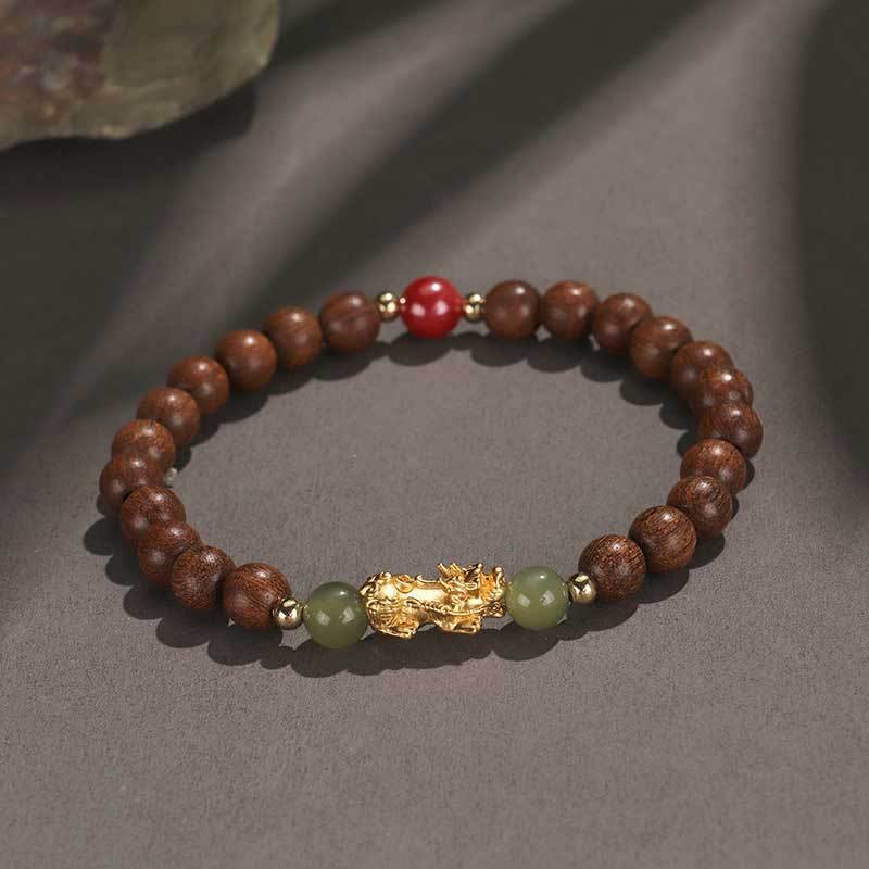 For When You Need Gentle Focus | 999 Sterling Silver Sandalwood Ebony Wood Small Leaf Red Sandalwood Hetian Jade Cinnabar Wealth-attuned Bracelet | AetherFate - Image 5