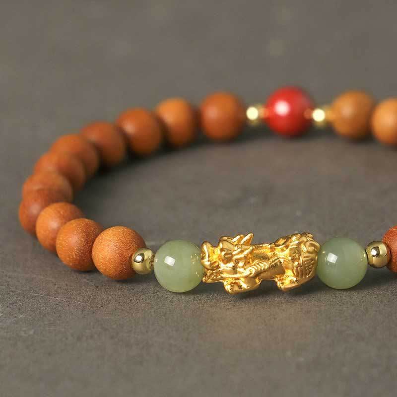 For When You Need Gentle Focus | 999 Sterling Silver Sandalwood Ebony Wood Small Leaf Red Sandalwood Hetian Jade Cinnabar Wealth-attuned Bracelet | AetherFate - Image 3