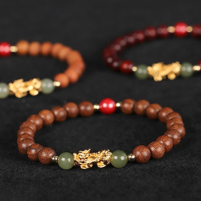 For When You Need Gentle Focus | 999 Sterling Silver Sandalwood Ebony Wood Small Leaf Red Sandalwood Hetian Jade Cinnabar Wealth-attuned Bracelet | AetherFate - Image 12