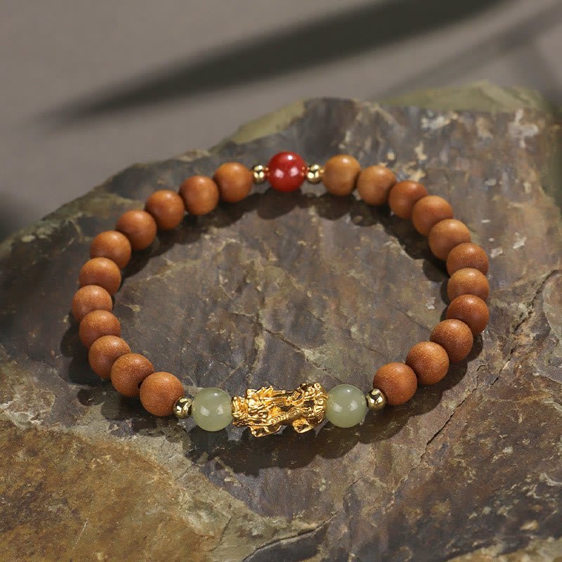 For When You Need Gentle Focus | 999 Sterling Silver Sandalwood Ebony Wood Small Leaf Red Sandalwood Hetian Jade Cinnabar Wealth-attuned Bracelet | AetherFate
