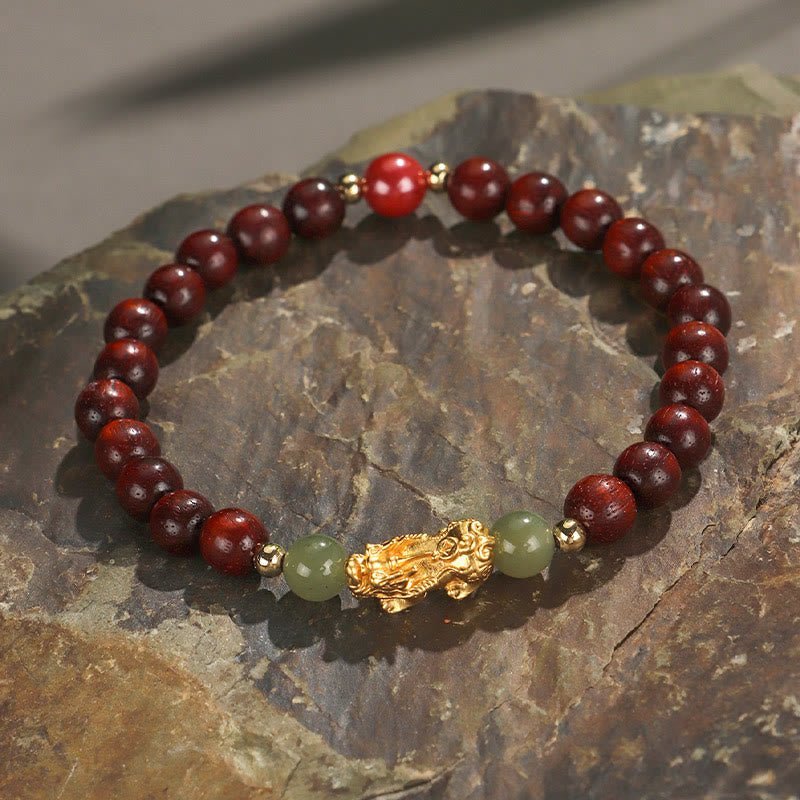 For When You Need Gentle Focus | 999 Sterling Silver Sandalwood Ebony Wood Small Leaf Red Sandalwood Hetian Jade Cinnabar Wealth-attuned Bracelet | AetherFate - Image 7