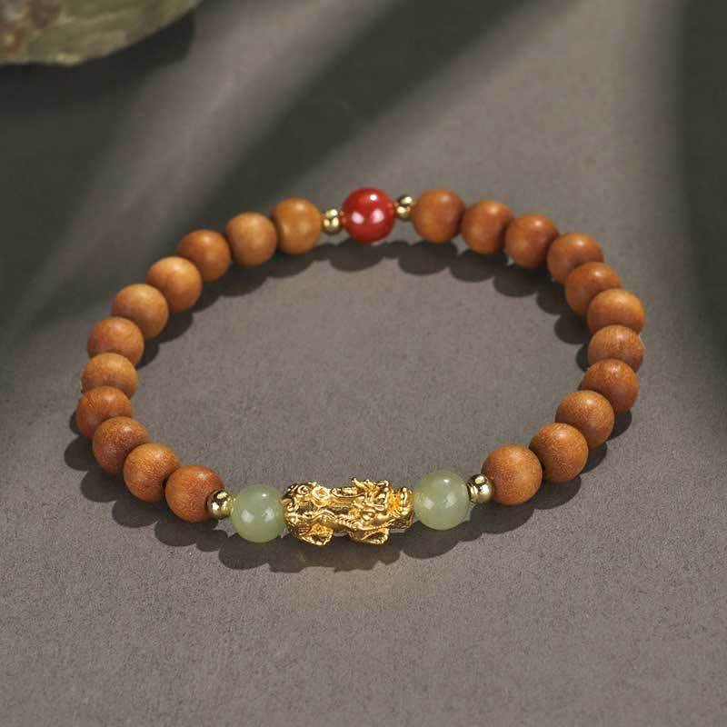 For When You Need Gentle Focus | 999 Sterling Silver Sandalwood Ebony Wood Small Leaf Red Sandalwood Hetian Jade Cinnabar Wealth-attuned Bracelet | AetherFate - Image 2