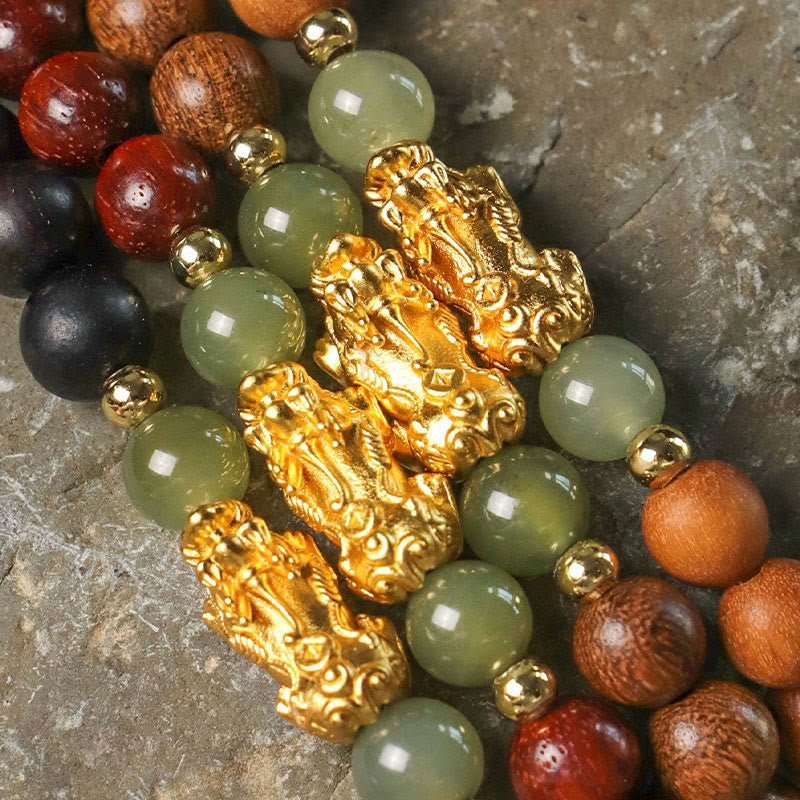 For When You Need Gentle Focus | 999 Sterling Silver Sandalwood Ebony Wood Small Leaf Red Sandalwood Hetian Jade Cinnabar Wealth-attuned Bracelet | AetherFate - Image 4