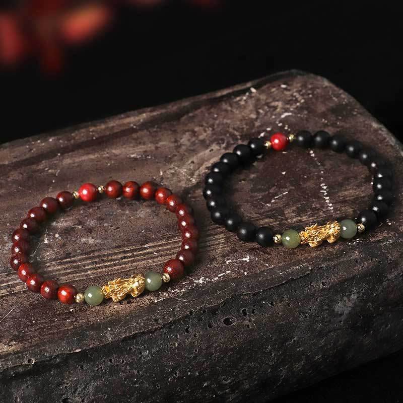 For When You Need Gentle Focus | 999 Sterling Silver Sandalwood Ebony Wood Small Leaf Red Sandalwood Hetian Jade Cinnabar Wealth-attuned Bracelet | AetherFate - Image 11