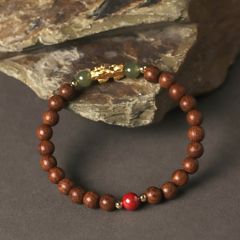 For When You Need Gentle Focus | 999 Sterling Silver Sandalwood Ebony Wood Small Leaf Red Sandalwood Hetian Jade Cinnabar Wealth-attuned Bracelet | AetherFate - Image 6