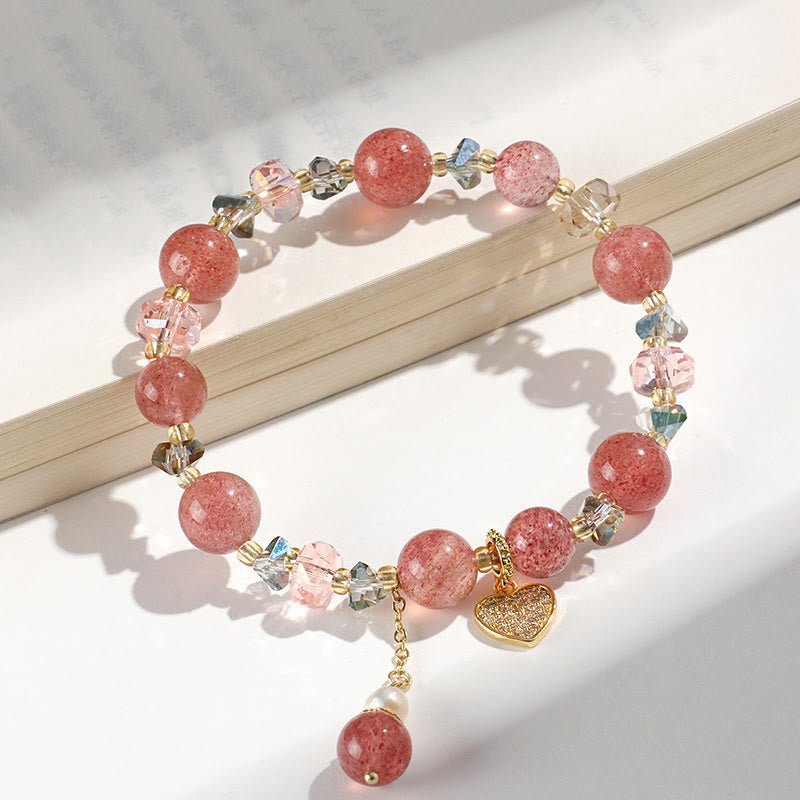 For When You Need Gentle Clarity | Strawberry Quartz White Crystal Pearl Liuli Heart Bracelet | AetherFate - Image 5
