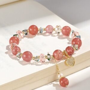 For When You Need Gentle Clarity | Strawberry Quartz White Crystal Pearl Liuli Heart Bracelet | AetherFate