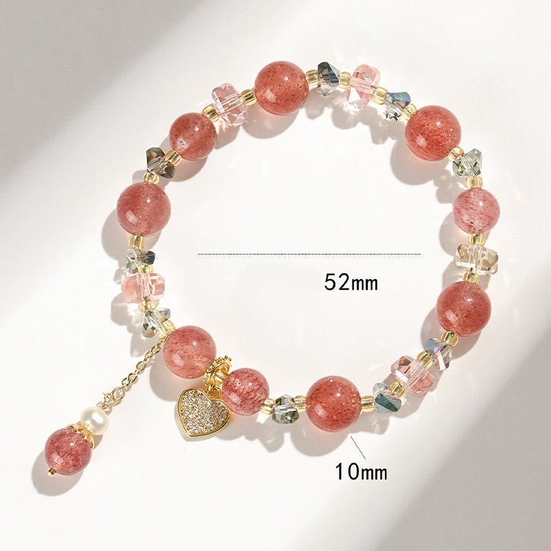 For When You Need Gentle Clarity | Strawberry Quartz White Crystal Pearl Liuli Heart Bracelet | AetherFate - Image 6