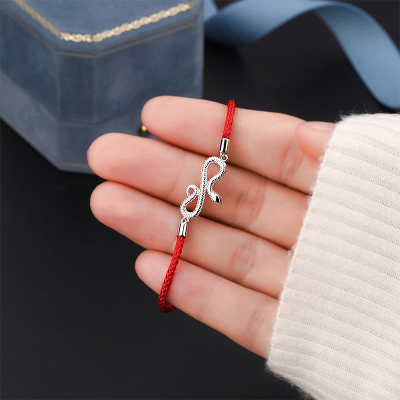 For When You Need Gentle Focus | 999 Sterling Silver Year Of Snake Red String Braided Bracelet | AetherFate - Image 2
