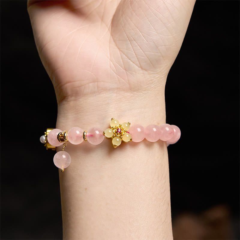 For When You Need Gentle Optimism | Pink Crystal Citrine Flower Warmth Bracelet | AetherFate - Image 3