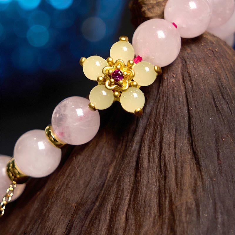 For When You Need Gentle Optimism | Pink Crystal Citrine Flower Warmth Bracelet | AetherFate - Image 4