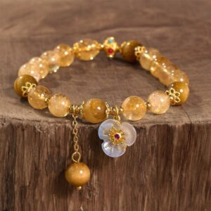 For When You Need Quiet Warmth | Citrine Tiger Eye Flower Charm Generosity Bracelet | AetherFate