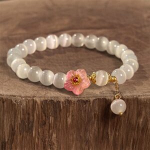 For When You Need Quiet Presence | Chrysoberyl Cat's Eye Pink Flowers Support Bracelet | AetherFate