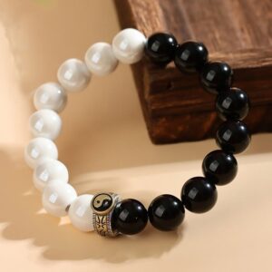 For When You Need Inner Stillness | Black Obsidian White Porcelain Beads Yin Yang Fulfilment Bracelet | AetherFate