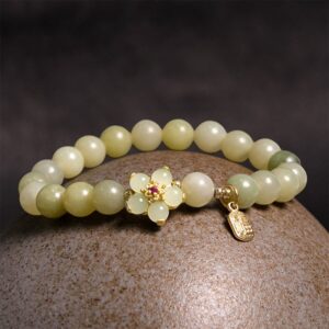 🔮 For When You Need Quiet Wisdom | Green Jade Flower Fu Character Charm Bracelet | AetherFate