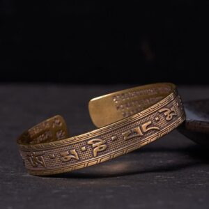 For When You Need Quiet Connection | Six True Words 'om Mani Padme Hum' Heart Sutra Copper Brass Wisdom Bracelet Bangle | AetherFate