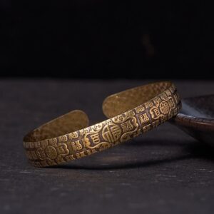 For When You Need Quiet Connection | Hundred Blessings Fu Character Copper Brass Bracelet Bangle | AetherFate