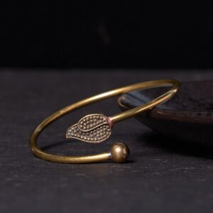 For When You Need Quiet Connection | Leaf Bead Copper Brass cuff Bracelet Bangle | AetherFate