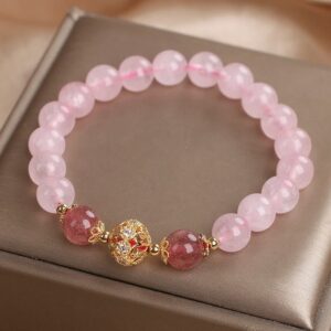 Soft Joy, Worn Daily. Strawberry Quartz & Crystal Bracelet by AetherFate