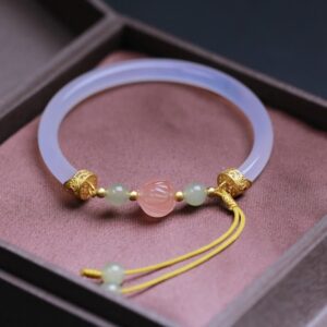 For When You Need Quiet Wisdom | White Agate Lotus Hetian Jade Beads Positive Bracelet Bangle | AetherFate