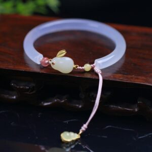 For When You Need Quiet Wisdom | White Agate Hetian Jade Rabbit Positive Bracelet Bangle | AetherFate