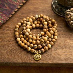 For When You Need Quiet Presence | 108 Beads Picture Jasper Mala Lotus Courage Bracelet | AetherFate