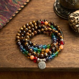 🔮 For When You Need Quiet Warmth | 108 Mala Beads Stone Tiger Eye Colored Beads Lotus Bracelet | AetherFate