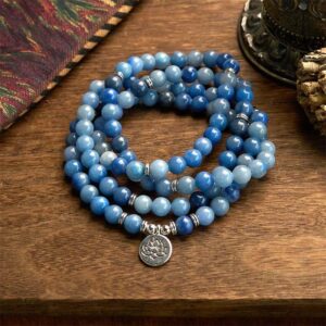 🔮 For When You Need Quiet Presence | 108 Mala Beads Multi-layer Blue Aventurine Lotus Calm Bracelet | AetherFate