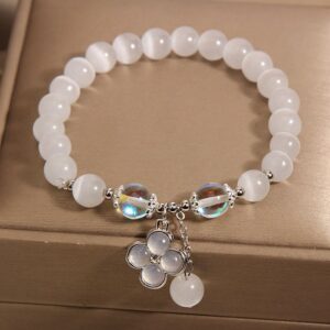 For When You Need Quiet Presence | Cat's Eye Crystal Four Leaf Clover Charm Love Bracelet | AetherFate