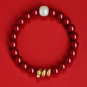 For When You Need Quiet Wisdom | Cinnabar Bead Hetian Jade Year Of The Snake Blessing Bracelet | AetherFate