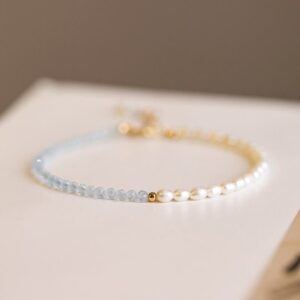 For When You Need Quiet Warmth | 2mm Turquoise Pearl Ultra-thin Beads 14k Gold Plated Copper Wisdom Bracelet | AetherFate