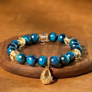 For When You Need Quiet Warmth | Blue Tiger Eye White Crystal Water Drop Strength Bracelet | AetherFate