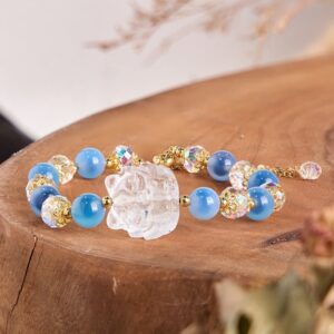 For When You Need Steady Presence | Blue Candy Agate White Crystal Nine Tailed Fox Harmony Bracelet | AetherFate