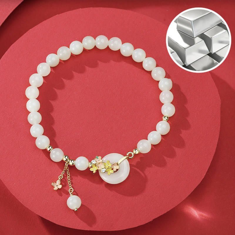 For When You Need Gentle Focus | Sterling Silver Hetian Jade Osmanthus Flowers Peace Buckle Zircon Bracelet Necklace Pendant | AetherFate - Image 4