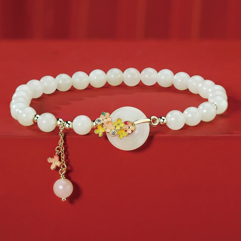 For When You Need Gentle Focus | Sterling Silver Hetian Jade Osmanthus Flowers Peace Buckle Zircon Bracelet Necklace Pendant | AetherFate