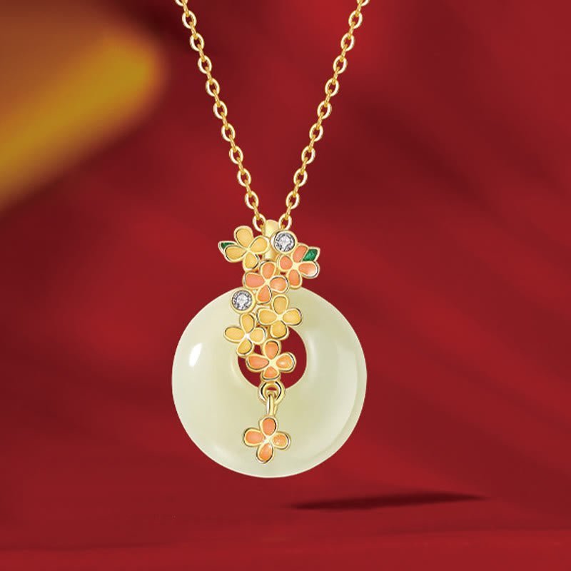 For When You Need Gentle Focus | Sterling Silver Hetian Jade Osmanthus Flowers Peace Buckle Zircon Bracelet Necklace Pendant | AetherFate - Image 5