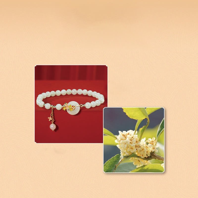 For When You Need Gentle Focus | Sterling Silver Hetian Jade Osmanthus Flowers Peace Buckle Zircon Bracelet Necklace Pendant | AetherFate - Image 6