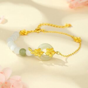 For When You Need Gentle Focus | 999 Sterling Silver Hetian Jade Peace Buckle Peach Blossom Bracelet | AetherFate