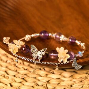 For When You Need Quiet Presence | Purple Phantom Butterfly Flowers Wisdom Bracelet | AetherFate
