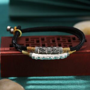 For When You Need Gentle Focus | Dragon Knot Sterling Silver Om Mani Padme Hum Double Hand Woven Bracelet | AetherFate