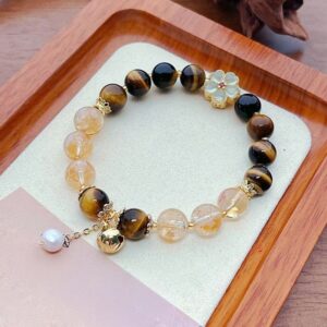 For When You Need Quiet Warmth | Tiger Eye Citrine Beads Flower Bell Courage Bracelet | AetherFate