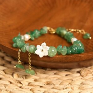 For When You Need Gentle Clarity | Strawberry Quartz Green Strawberry Quartz Super Seven Crystal Flower Bracelet | AetherFate