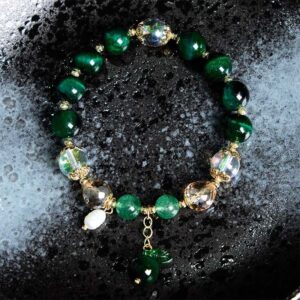 For When You Need Quiet Warmth | Green Tiger Eye Beads Green Leaf Positive Bracelet | AetherFate