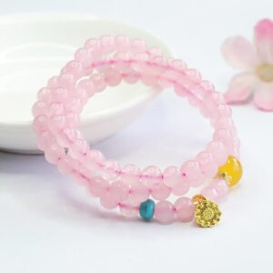 For When You Need Quiet Presence | Pink Crystal Multi-Circle Yellow Chalcedony Lotus Warmth Bracelet | AetherFate