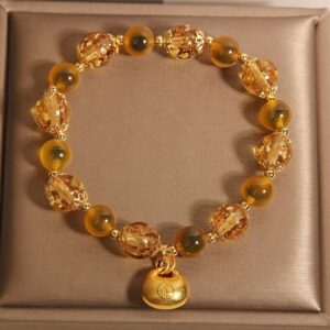 For When You Need Steady Presence | Yellow Candy Agate Fu Character Blessing Bag Bracelet | AetherFate